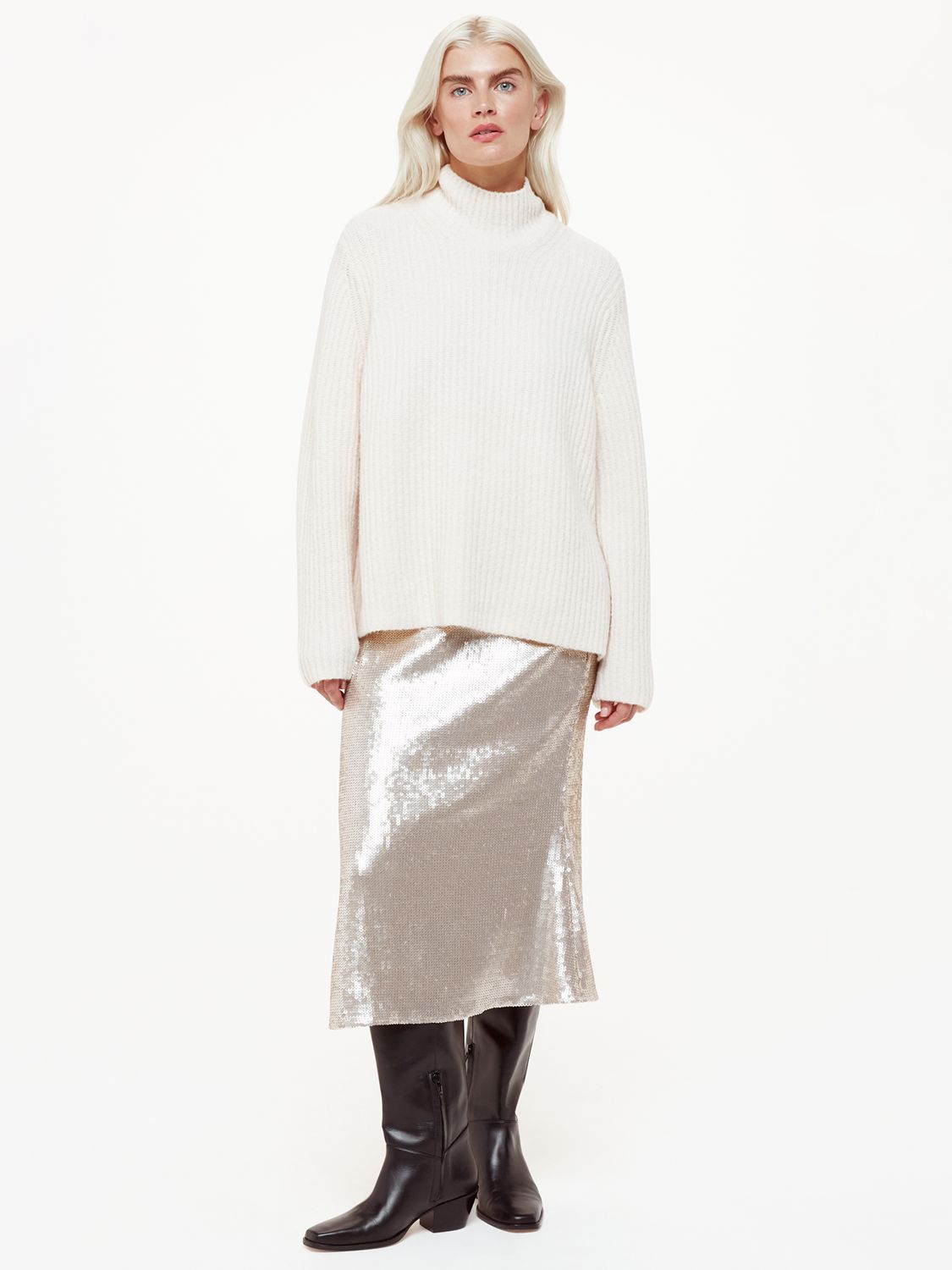 Buy Whistles Petite Sequin Midi Skirt, Silver Online at johnlewis.com