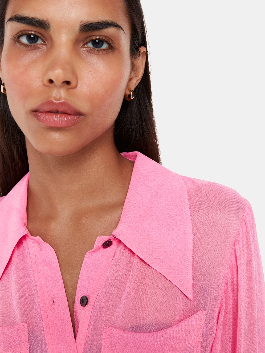 Whistles Penelope Long Sleeve Shirt, Pink at John Lewis & Partners