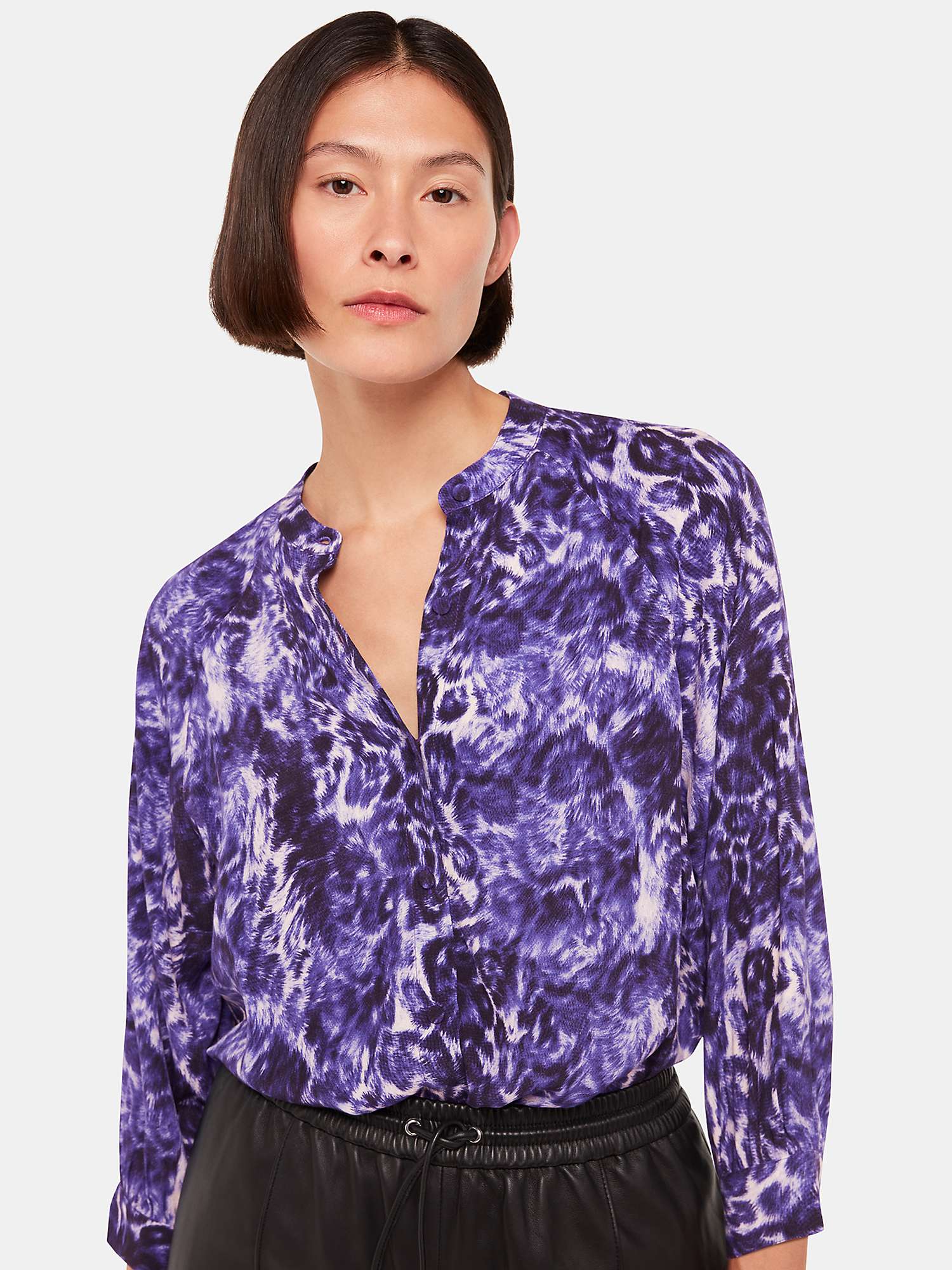 Buy Whistles Glossy Leopard Print Raglan Shirt, Purple/Multi Online at johnlewis.com