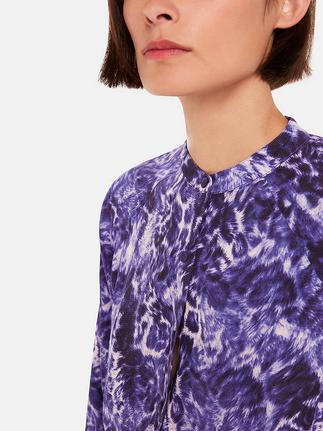 Whistles Glossy Leopard Print Raglan Shirt, Purple/Multi