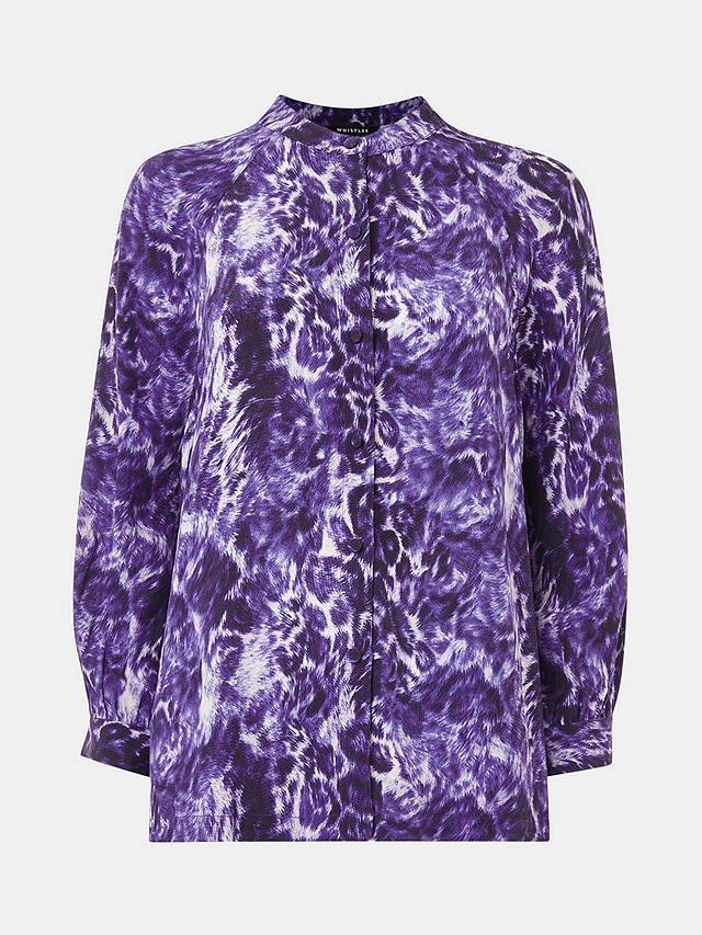 Whistles Glossy Leopard Print Raglan Shirt, Purple/Multi