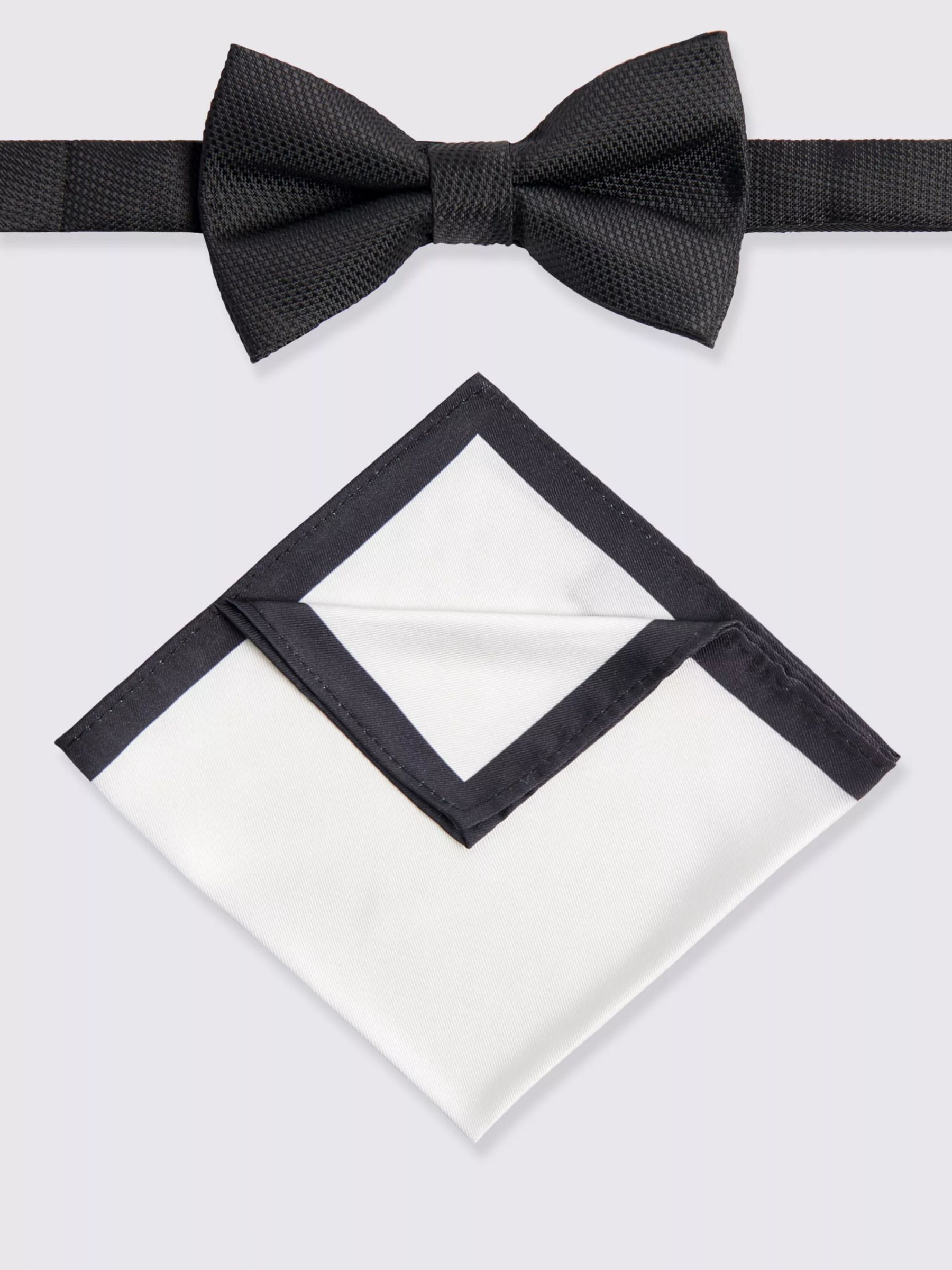 Moss Textured Bow Tie & Pocket Square Set, Black/White, One Size