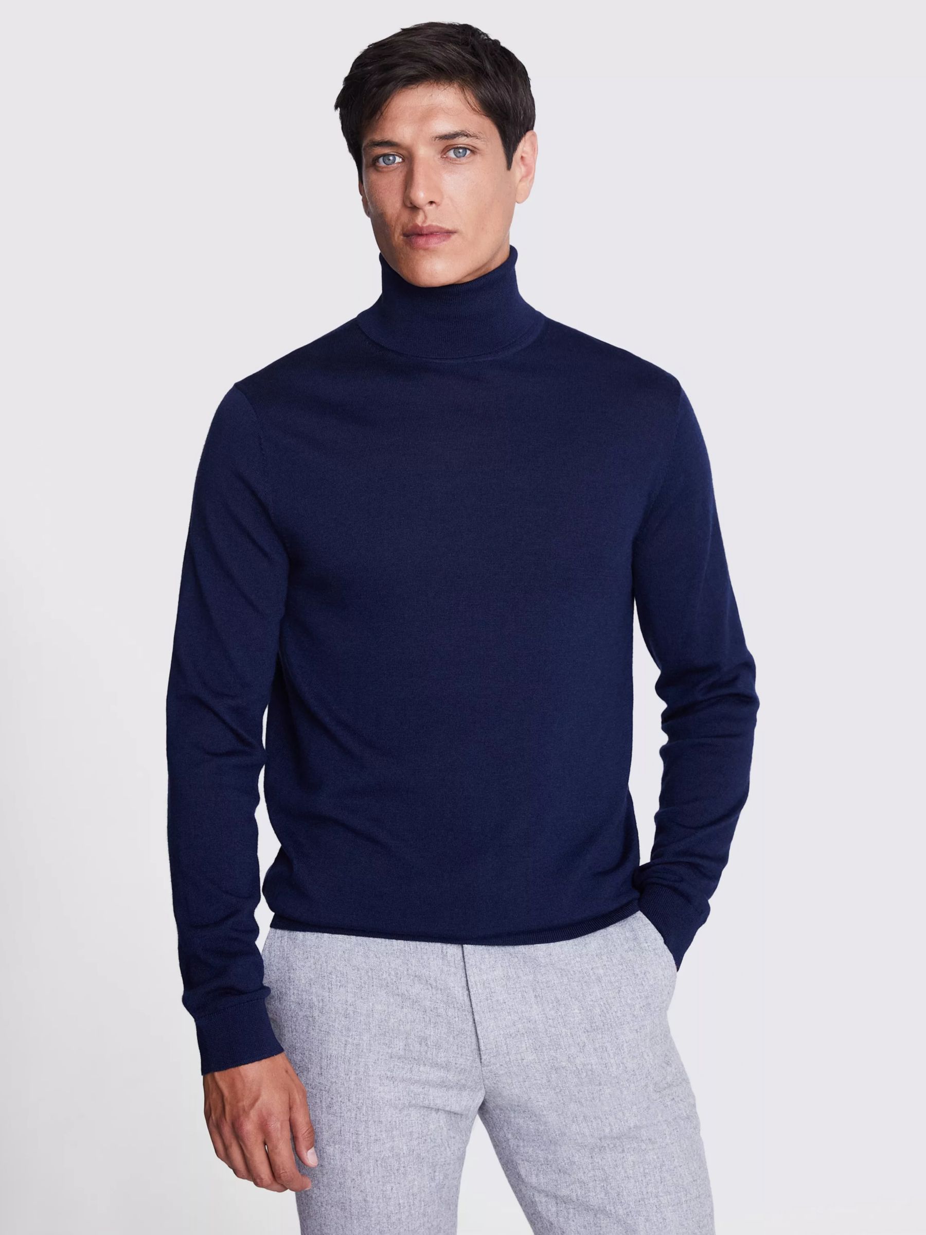 Moss Merino Wool Blend Roll Neck Jumper, Blue at John Lewis & Partners