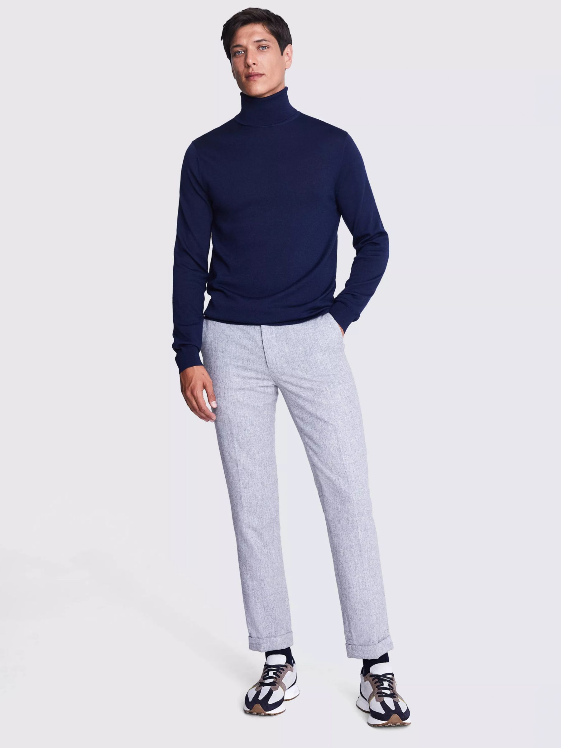 Moss Merino Wool Blend Roll Neck Jumper, Blue at John Lewis & Partners