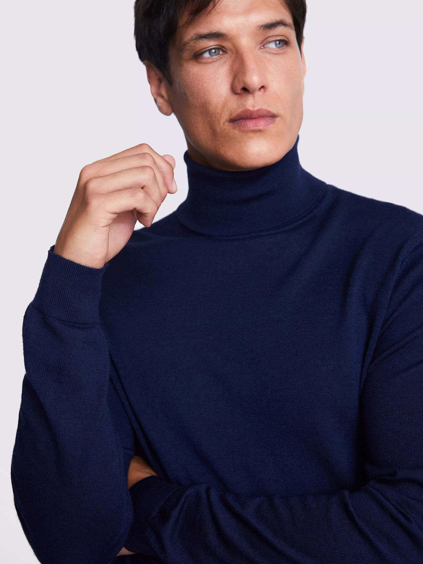 Moss Merino Wool Blend Roll Neck Jumper, Blue at John Lewis & Partners