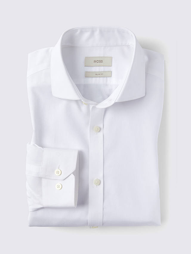Moss Slim Fit Cotton Poplin Zero Iron Shirt, White