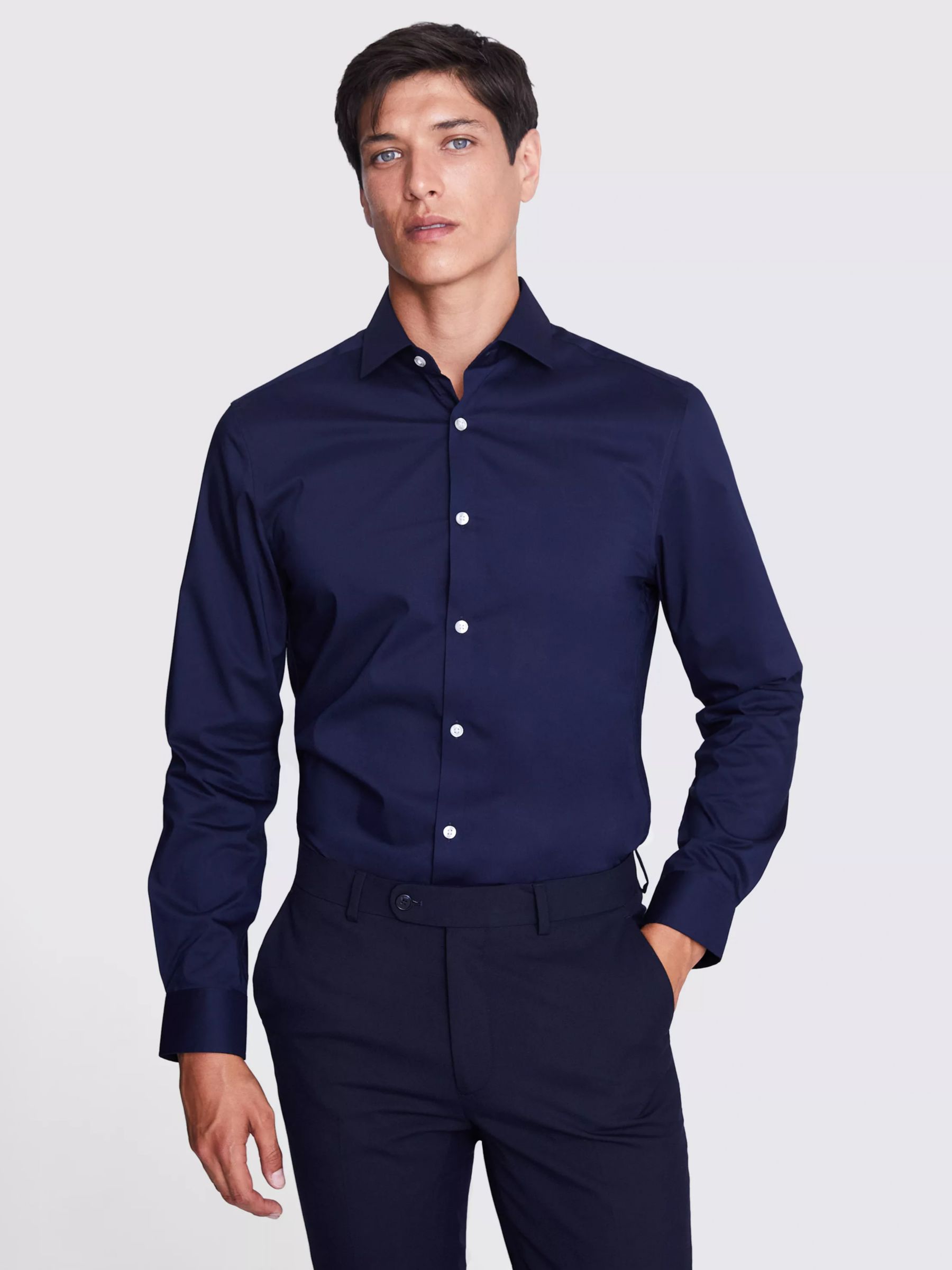 Moss Tailored Fit Stretch Shirt, Blue at John Lewis & Partners