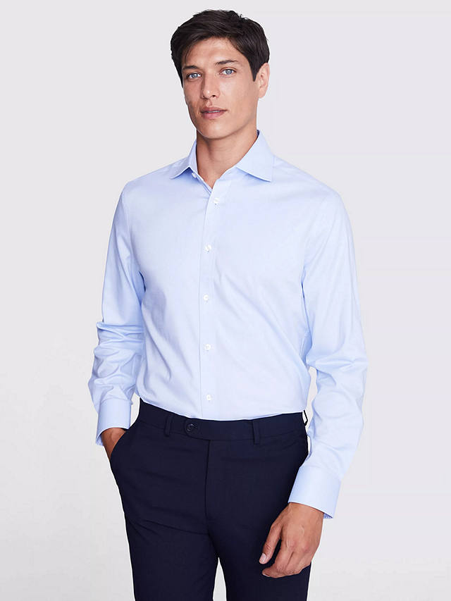 Moss Tailored Fit Sky Dobby Cotton Blend Stretch Shirt, Blue