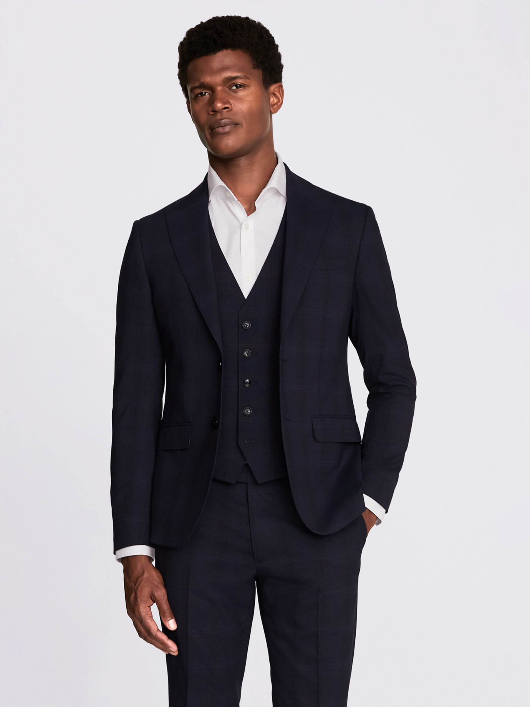 Moss Slim Fit Check Suit Jacket, Navy at John Lewis & Partners