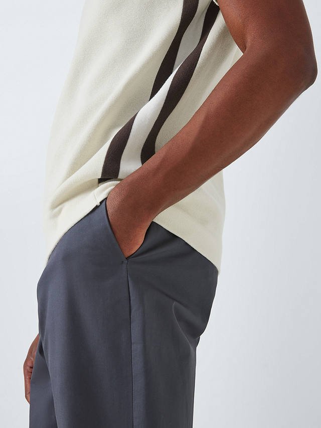 Kin Cotton Milano Side Stripe Zip Polo, Silver Birch/Ecru/Plum