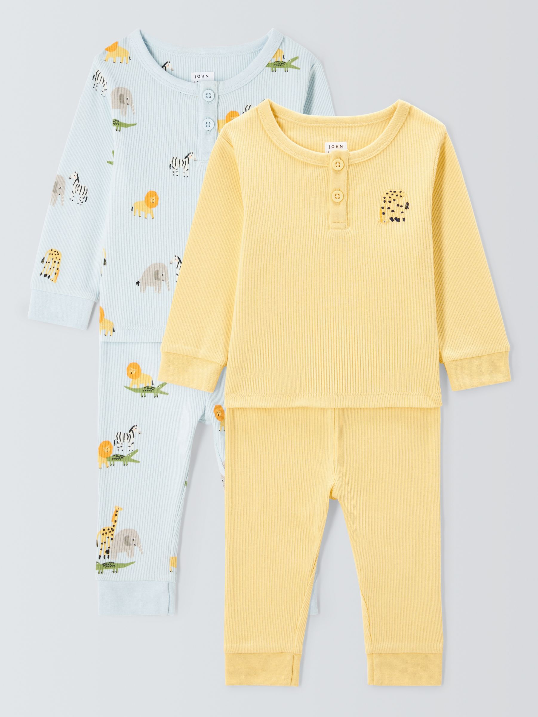 John Lewis Baby Safari Print Pyjamas, Pack of 2, Yellow/Multi, 6-9 months