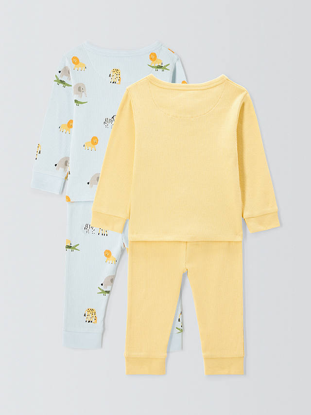 John Lewis Baby Safari Print Pyjamas, Pack of 2, Yellow/Multi