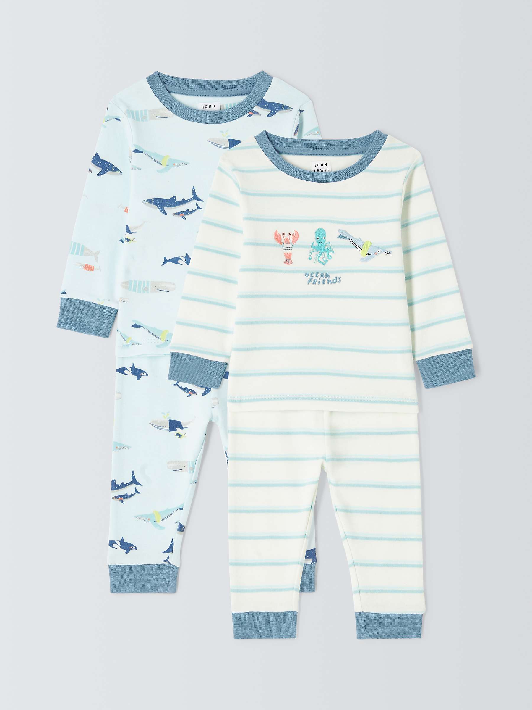 Buy John Lewis Baby Ocean Friends Pyjamas, Pack of 2, Blue/Multi Online at johnlewis.com