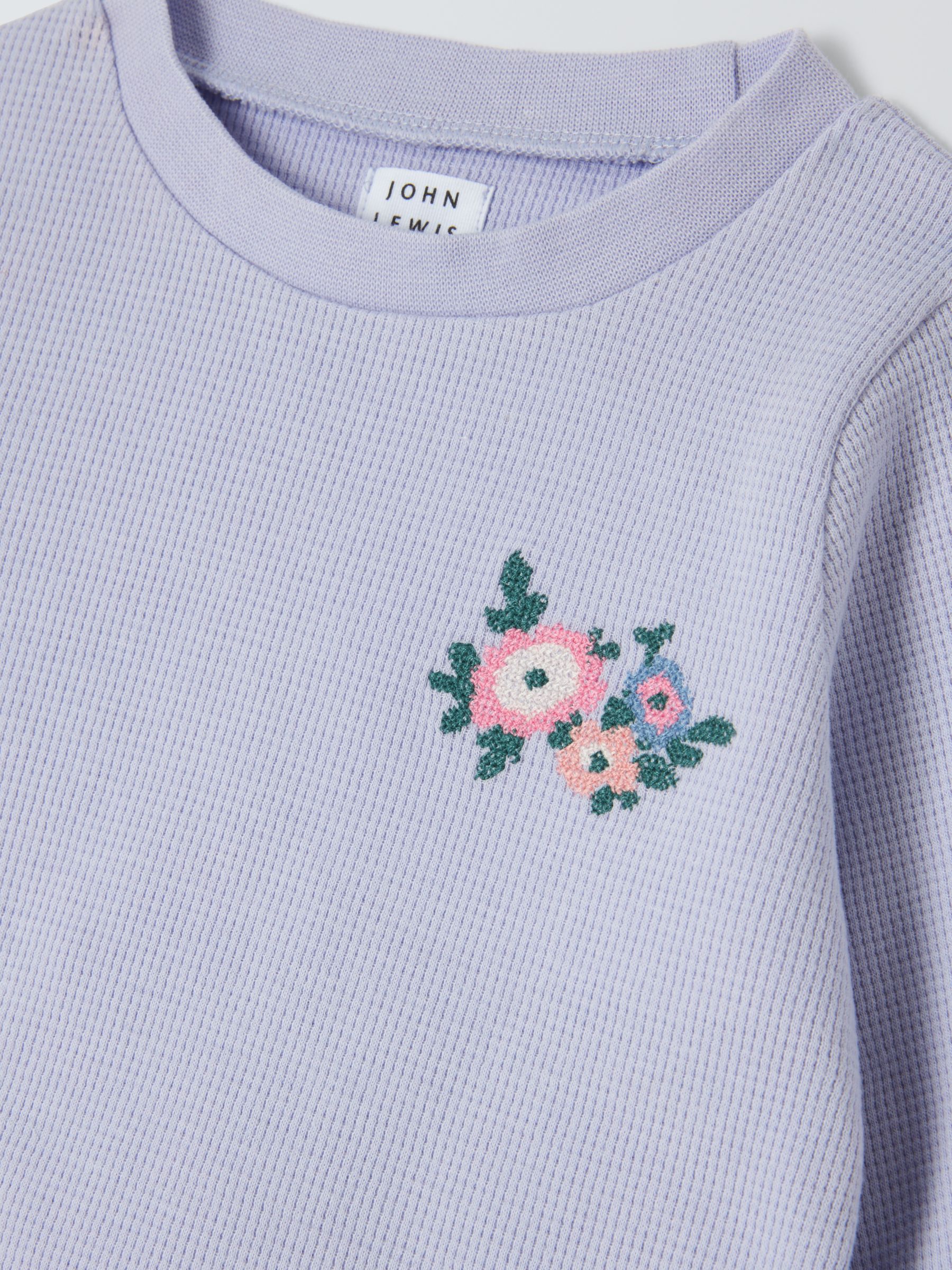 John Lewis Baby Embroided Flower Waffle Pyjamas, Purple, 18-24 months
