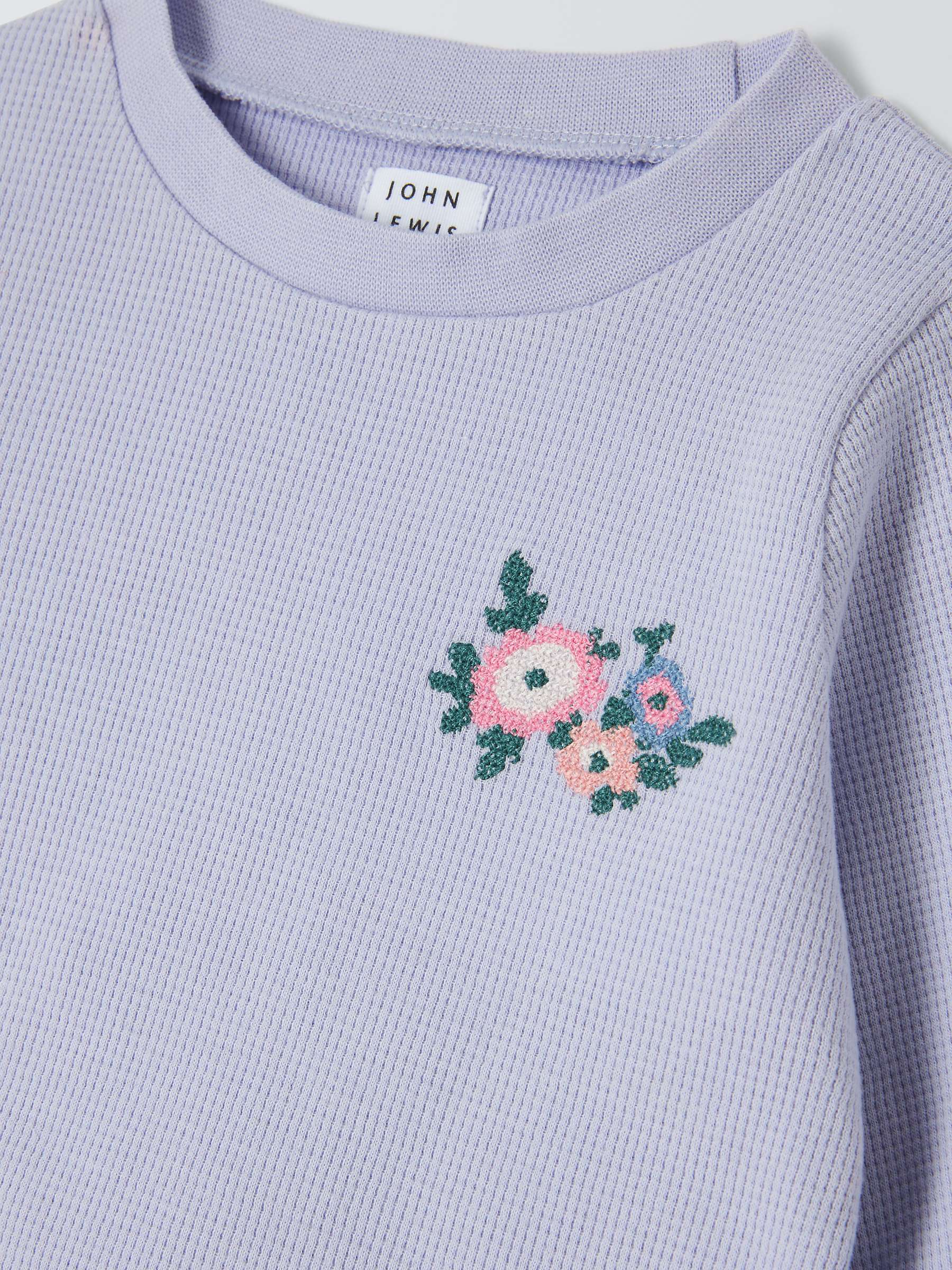 Buy John Lewis Baby Embroided Flower Waffle Pyjamas, Purple Online at johnlewis.com