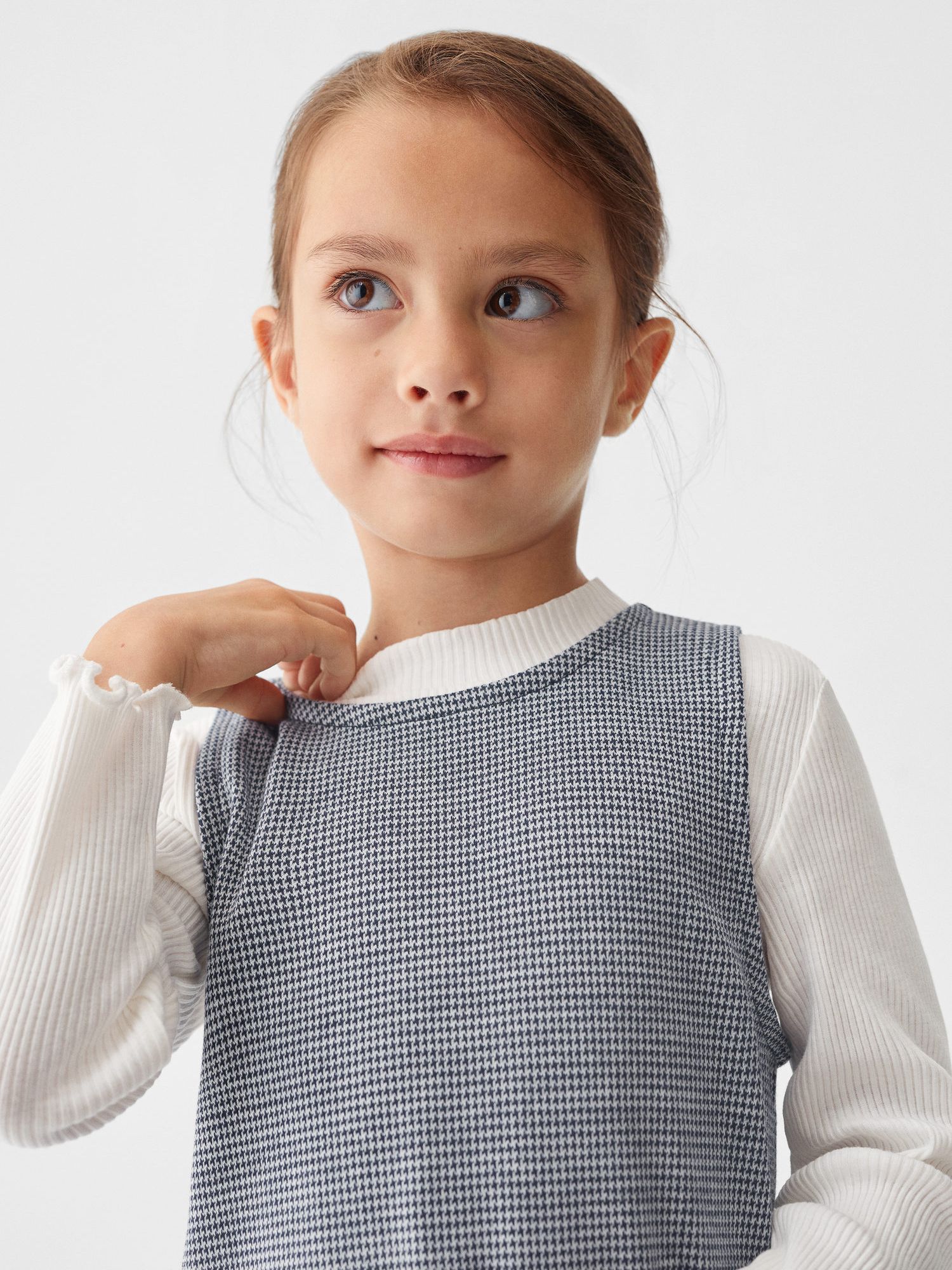 Mango Kids' Nina Houndstooth Pinafore Dress, Navy/White at John Lewis ...