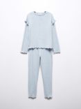 Mango Kids' Star Print Ruffle Detail Pyjamas, Medium Blue
