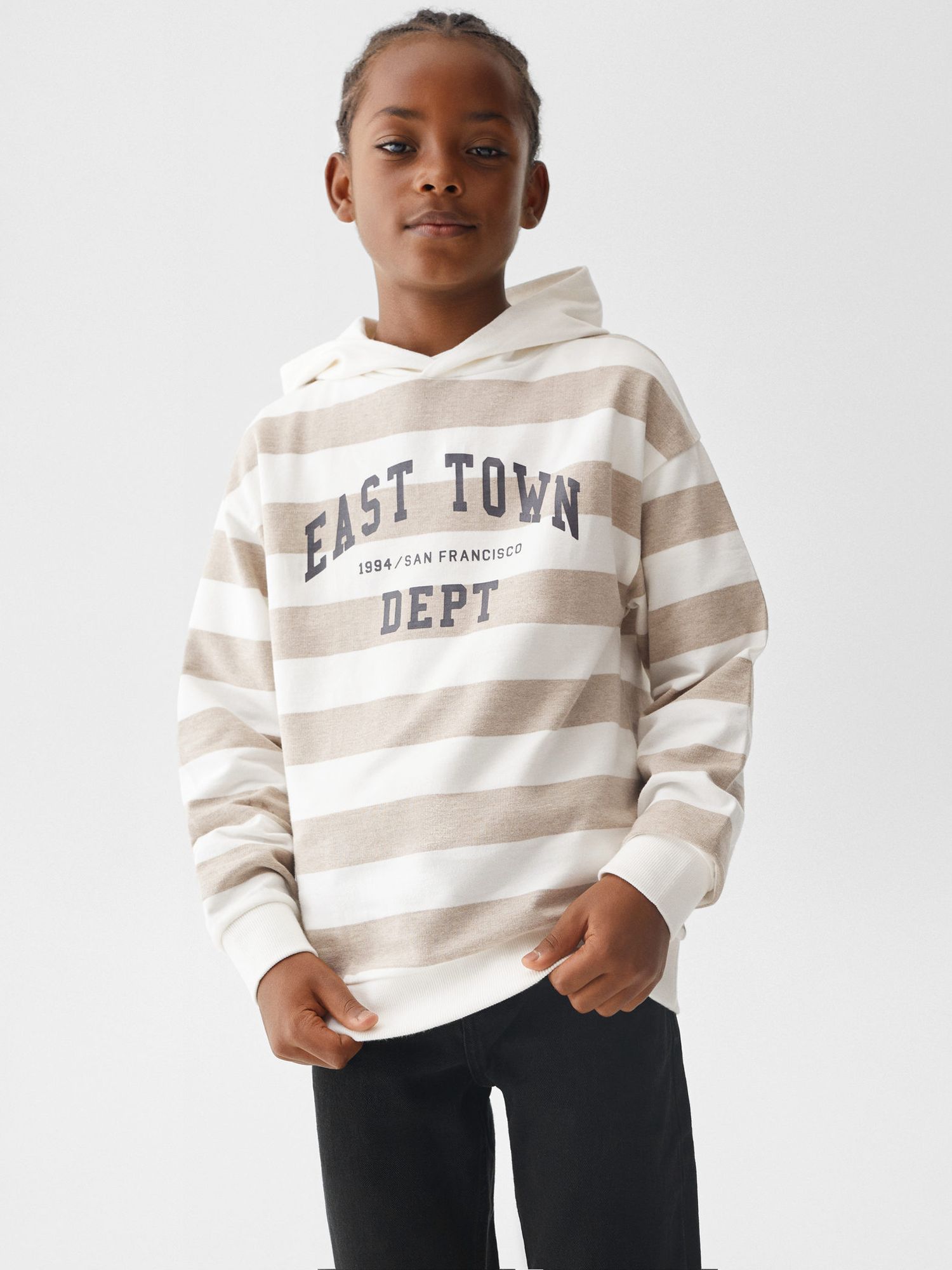 Mango Kids' Academy Striped Hooded Sweatshirt, Light Pastel Brown at ...