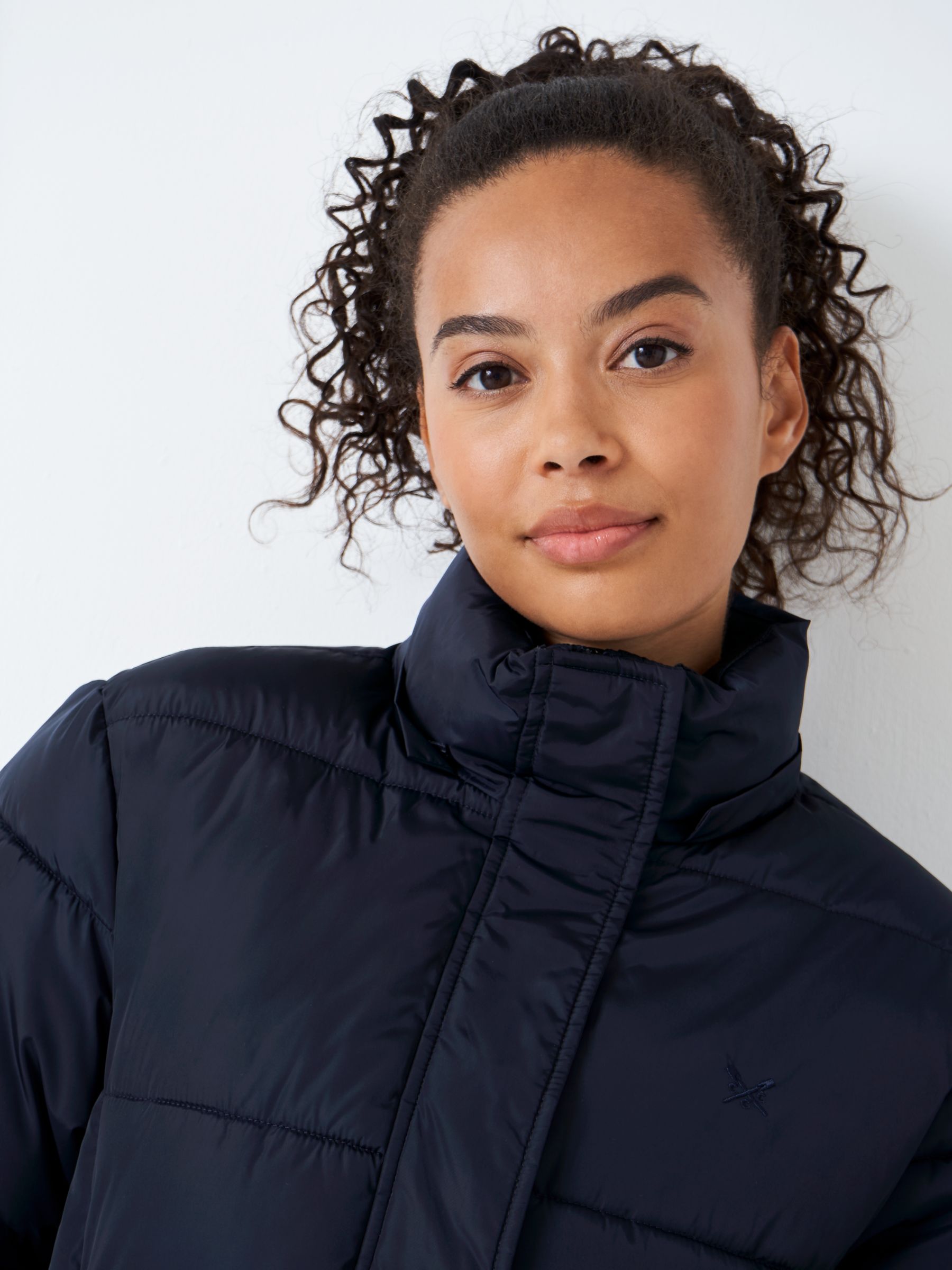 Crew Clothing Midweight Longline Padded Coat, Navy at John Lewis & Partners