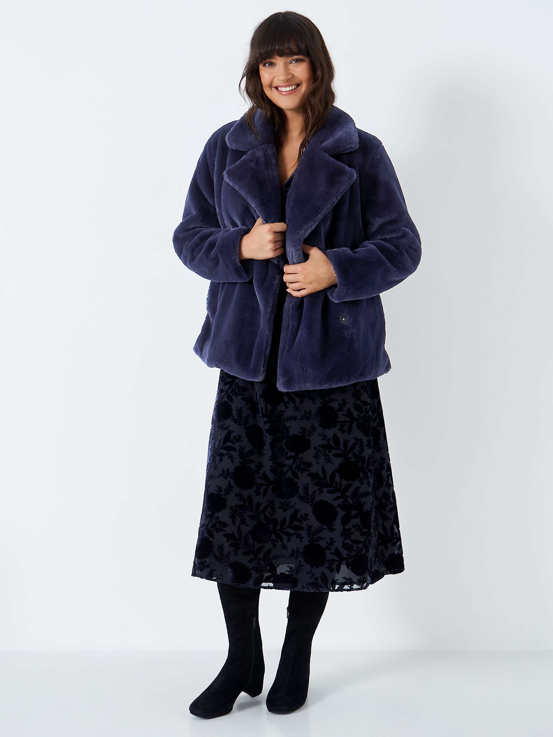 Buy Crew Clothing Faux Fur Coat, Navy Blue Online at johnlewis.com