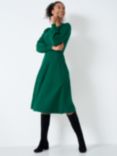 Crew Clothing Pleated Fit & Flare Knit Dress, Emerald Green