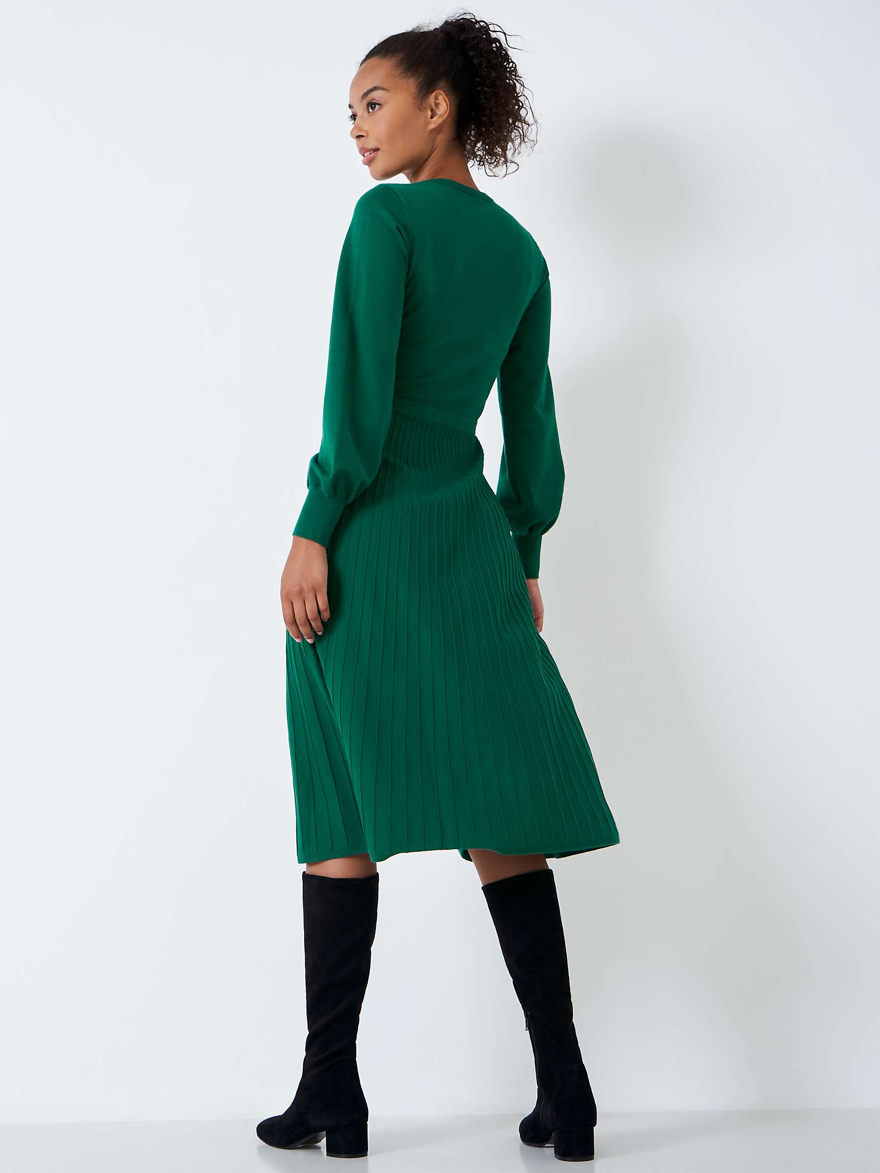 Buy Crew Clothing Pleated Fit & Flare Knit Dress, Emerald Green Online at johnlewis.com