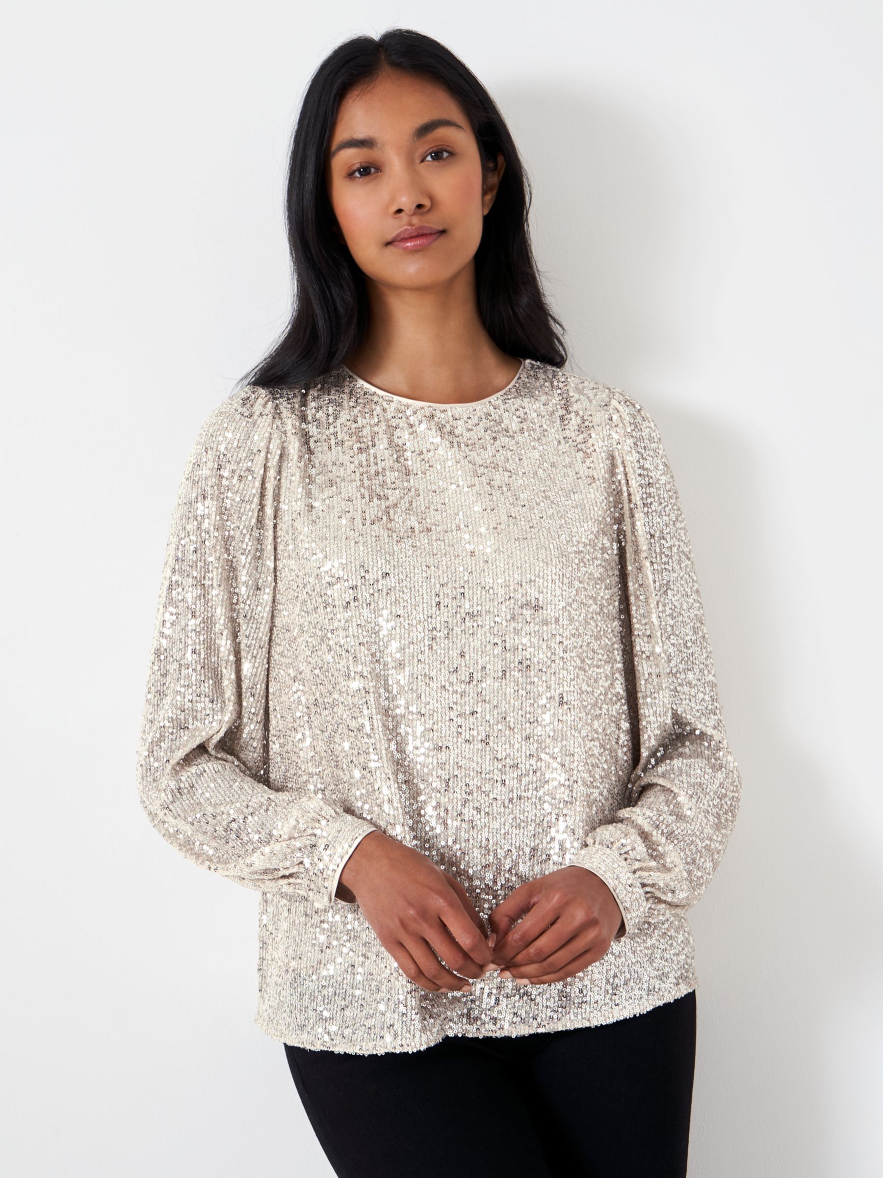 Buy Crew Clothing Eve Sequin Top, Silver Online at johnlewis.com