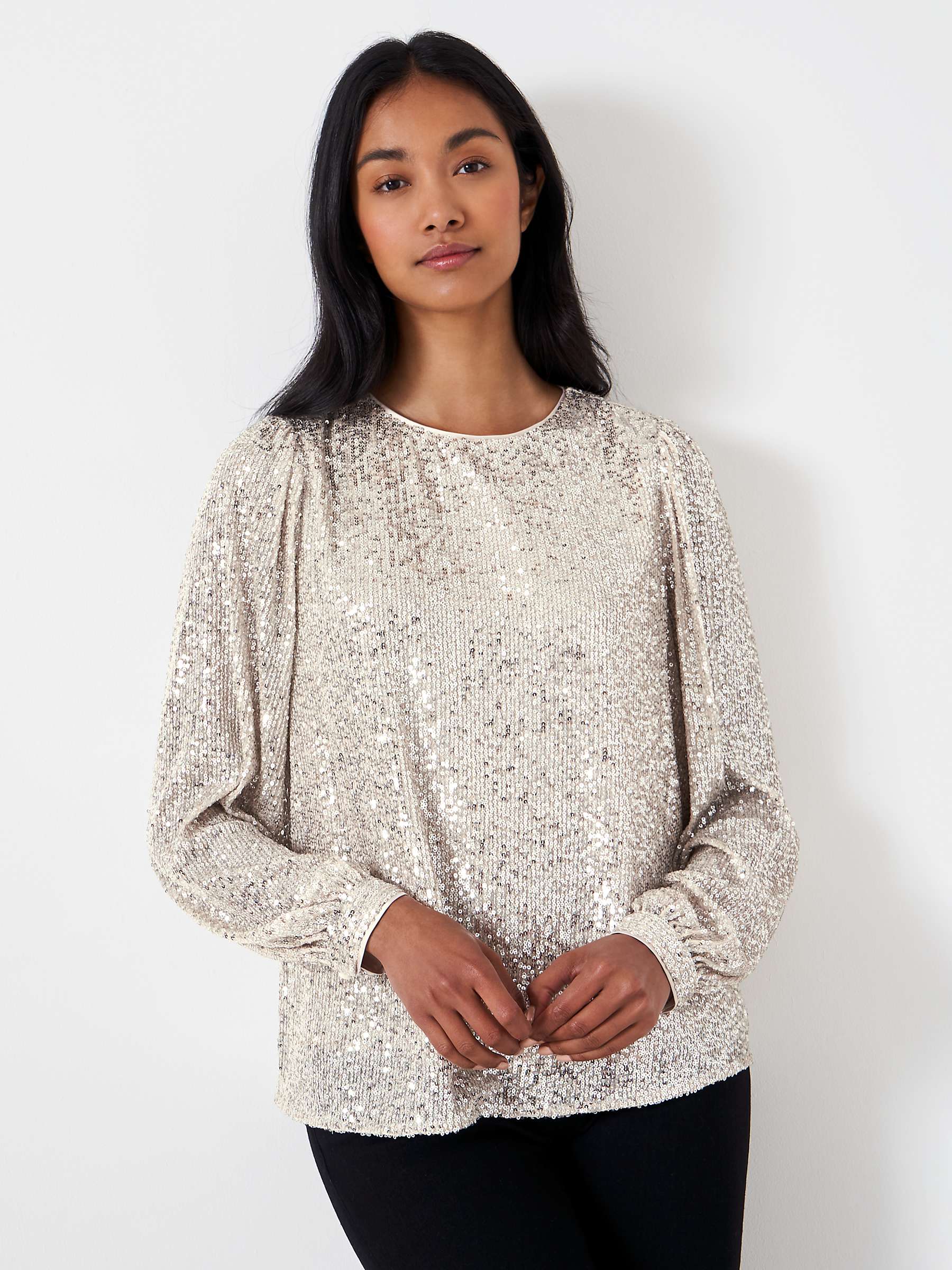 Crew Clothing Eve Sequin Top, Silver at John Lewis & Partners
