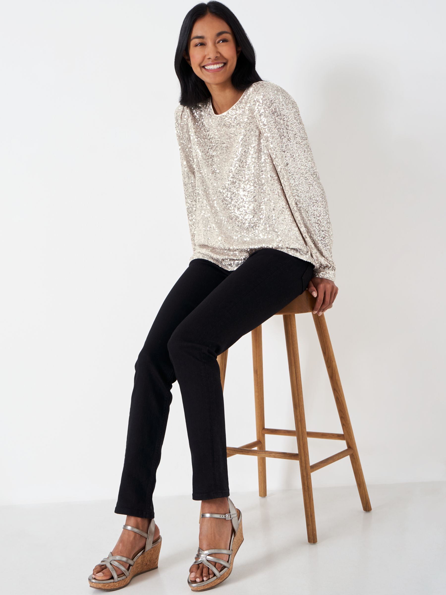 Buy Crew Clothing Eve Sequin Top, Silver Online at johnlewis.com