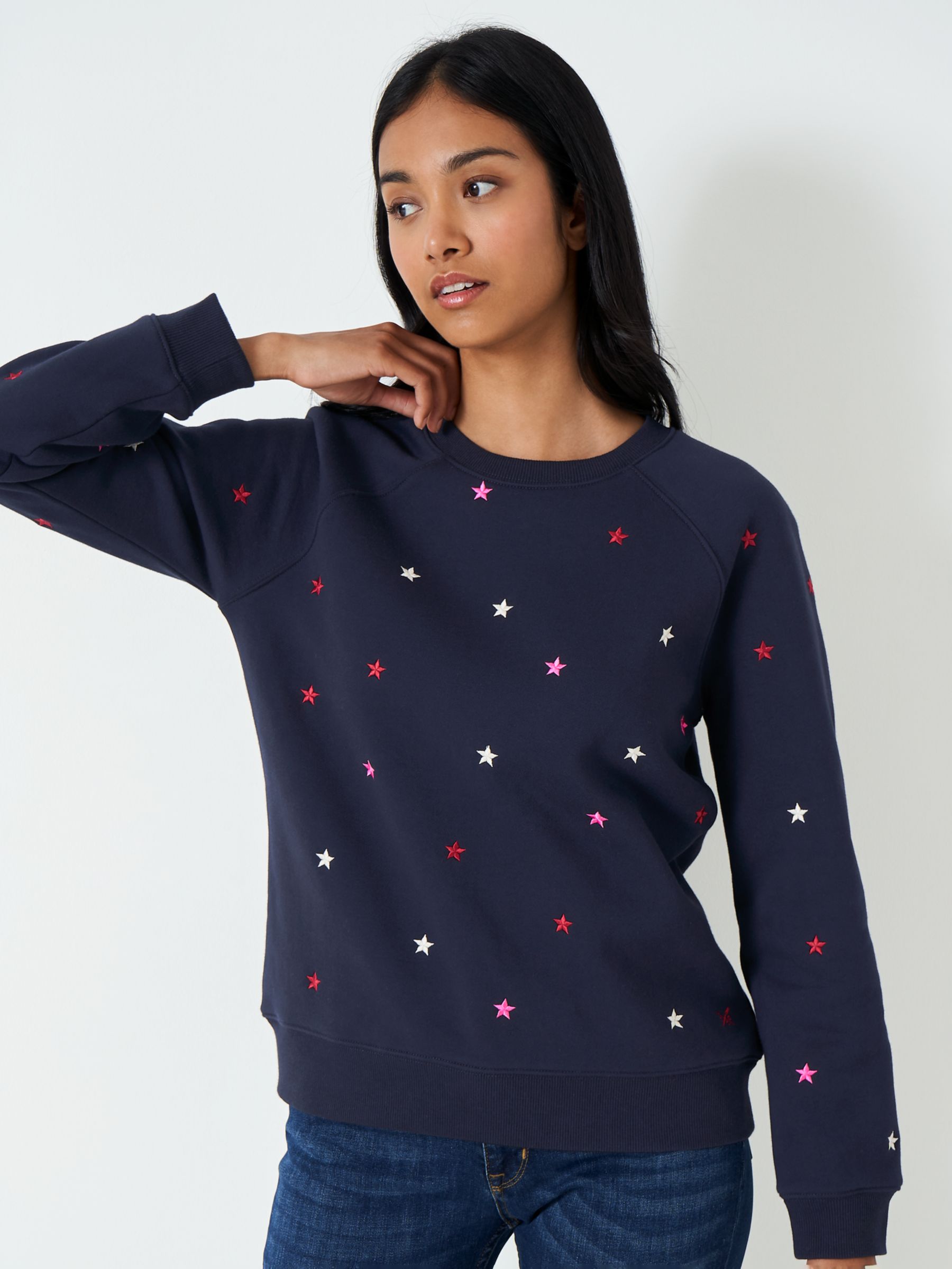 Crew Clothing All Over Star Embroidered Sweatshirt, Navy Blue, 6