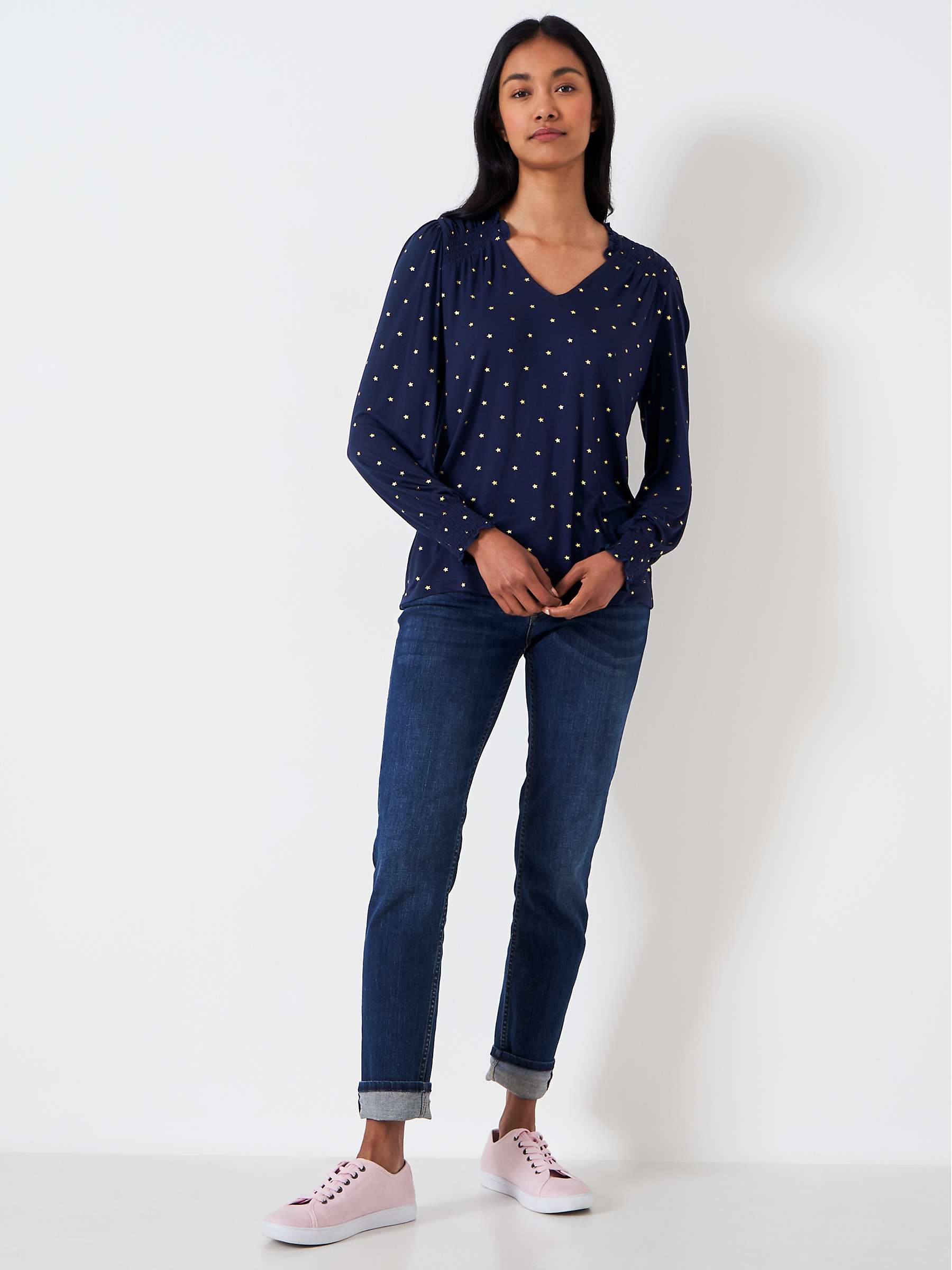 Buy Crew Clothing Shirred Foil Star Top, Navy Online at johnlewis.com
