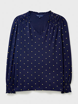 Crew Clothing Shirred Foil Star Top, Navy