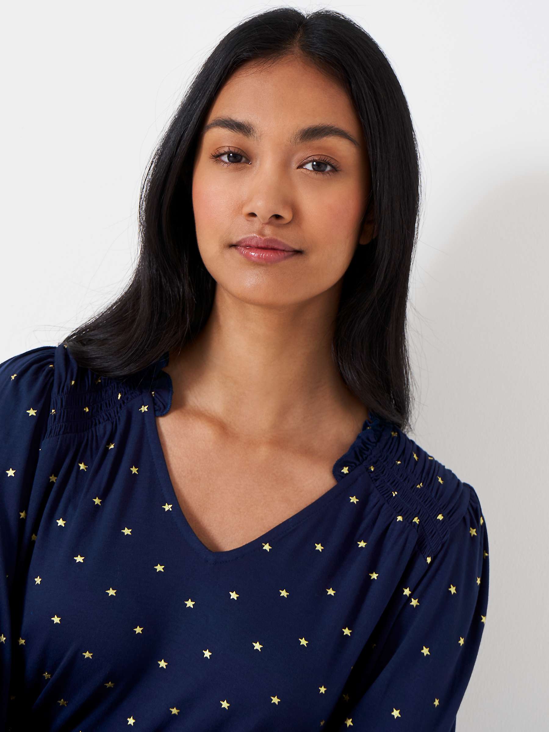 Buy Crew Clothing Shirred Foil Star Top, Navy Online at johnlewis.com