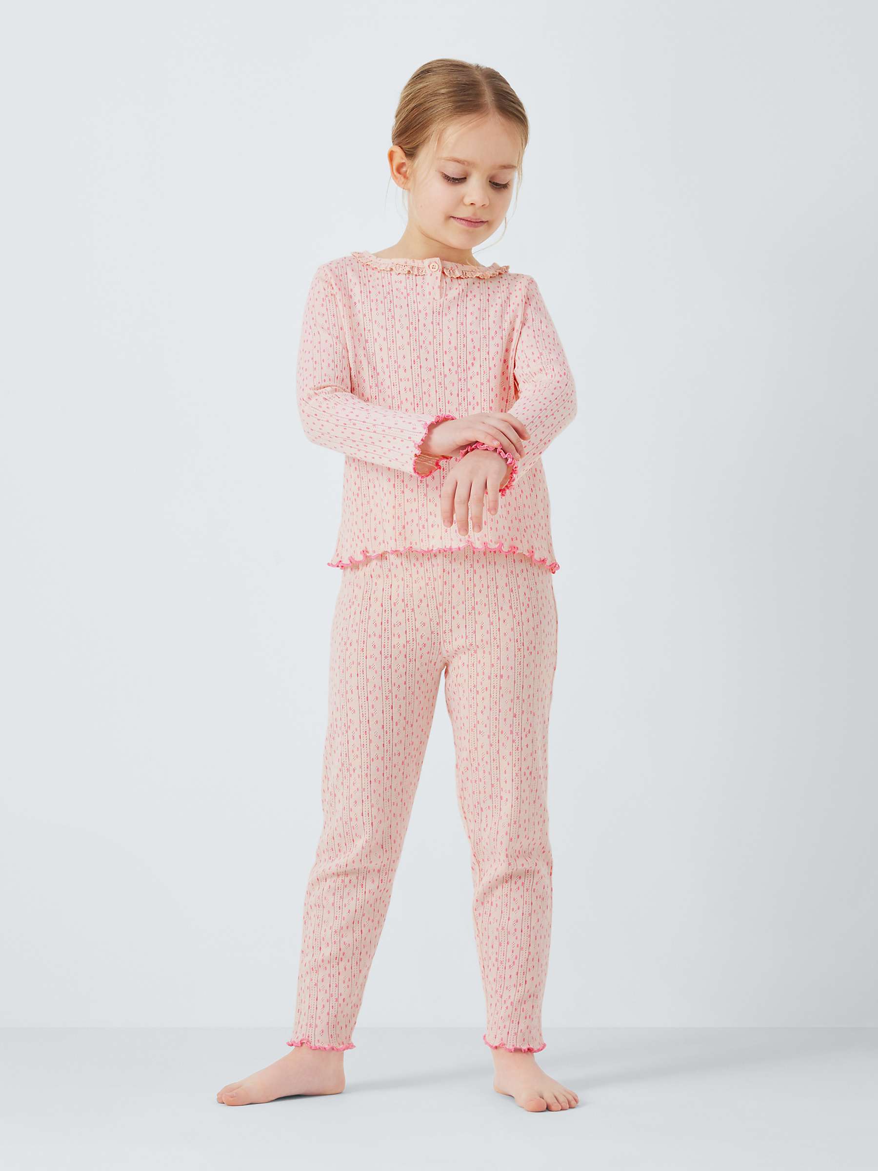 Buy John Lewis Kids' Pointelle Henley Frill Pyjamas, Pink Online at johnlewis.com