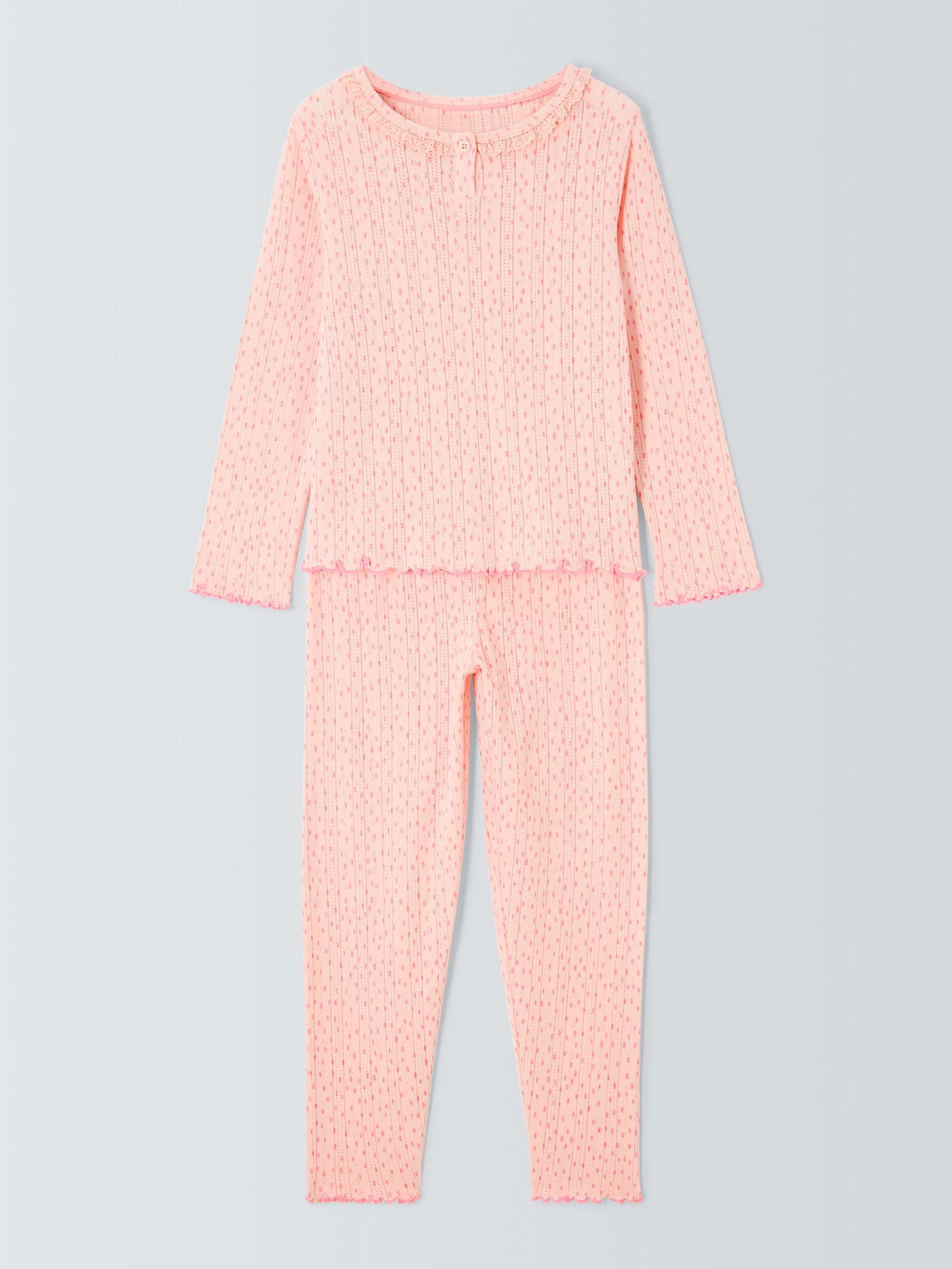 Buy John Lewis Kids' Pointelle Henley Frill Pyjamas, Pink Online at johnlewis.com