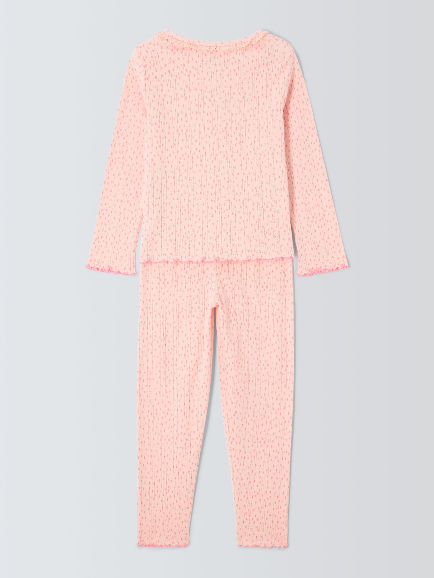 John Lewis Kids' Pointelle Henley Frill Pyjamas, Pink, 13 years