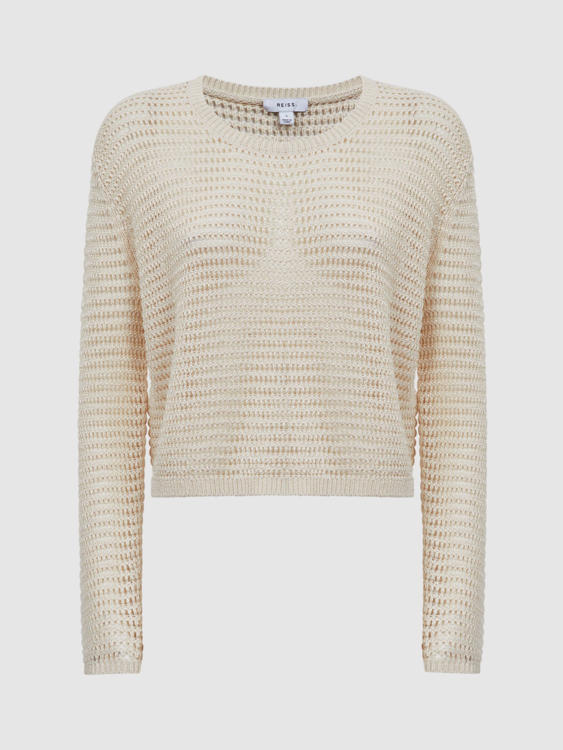 Reiss Avril Open Stitch Crew neck Jumper, Ivory