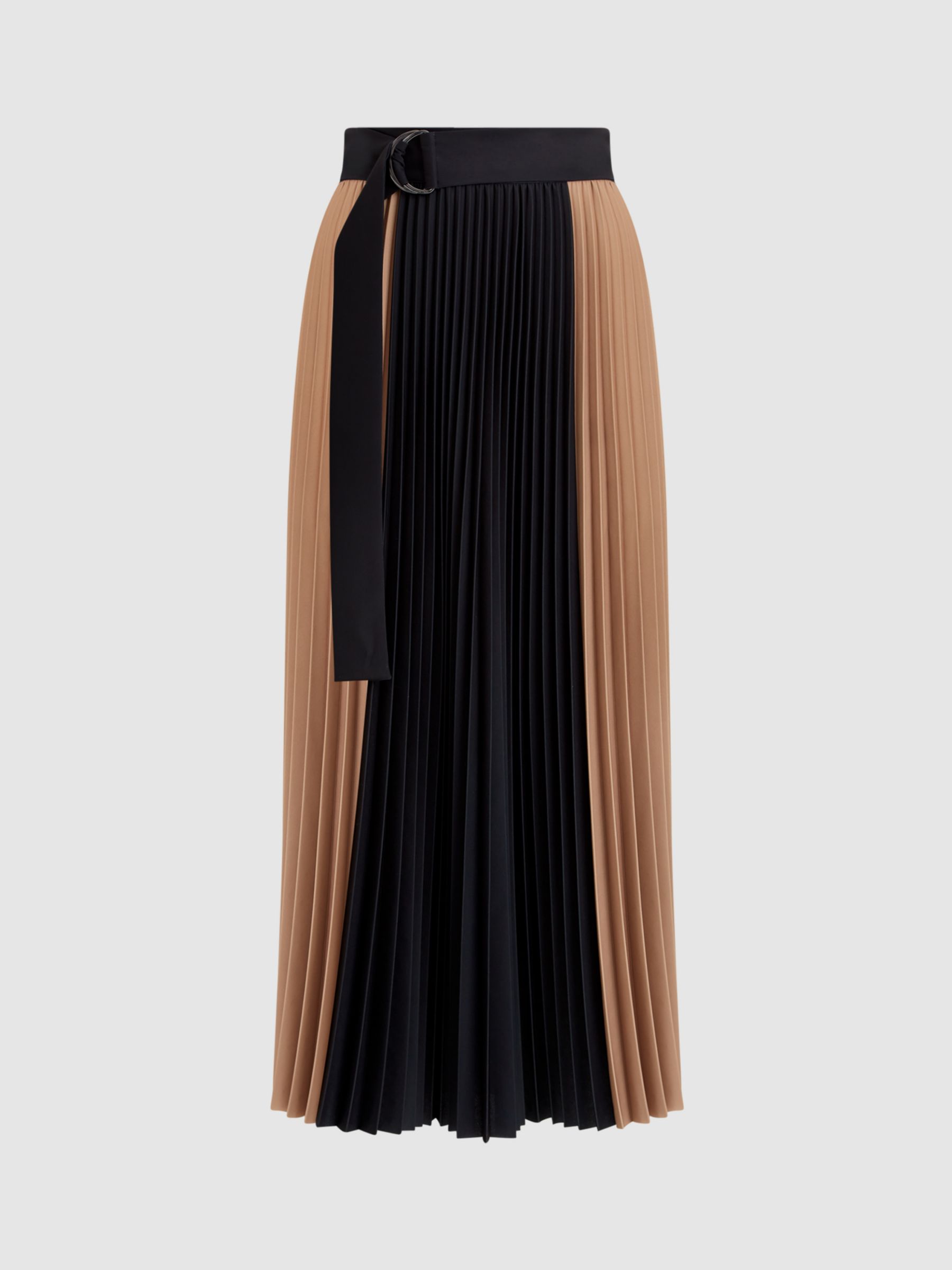 Buy Reiss Ava Colourblock Pleated Midi Skirt, Black/Multi Online at johnlewis.com