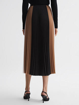 Reiss Ava Colourblock Pleated Midi Skirt, Black/Multi