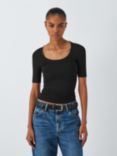 John Lewis ANYDAY Ribbed Scoop Neck Top, Black