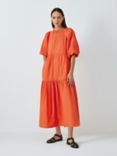 John Lewis Cutwork Sleeve Tiered Dress, Dusty Orange