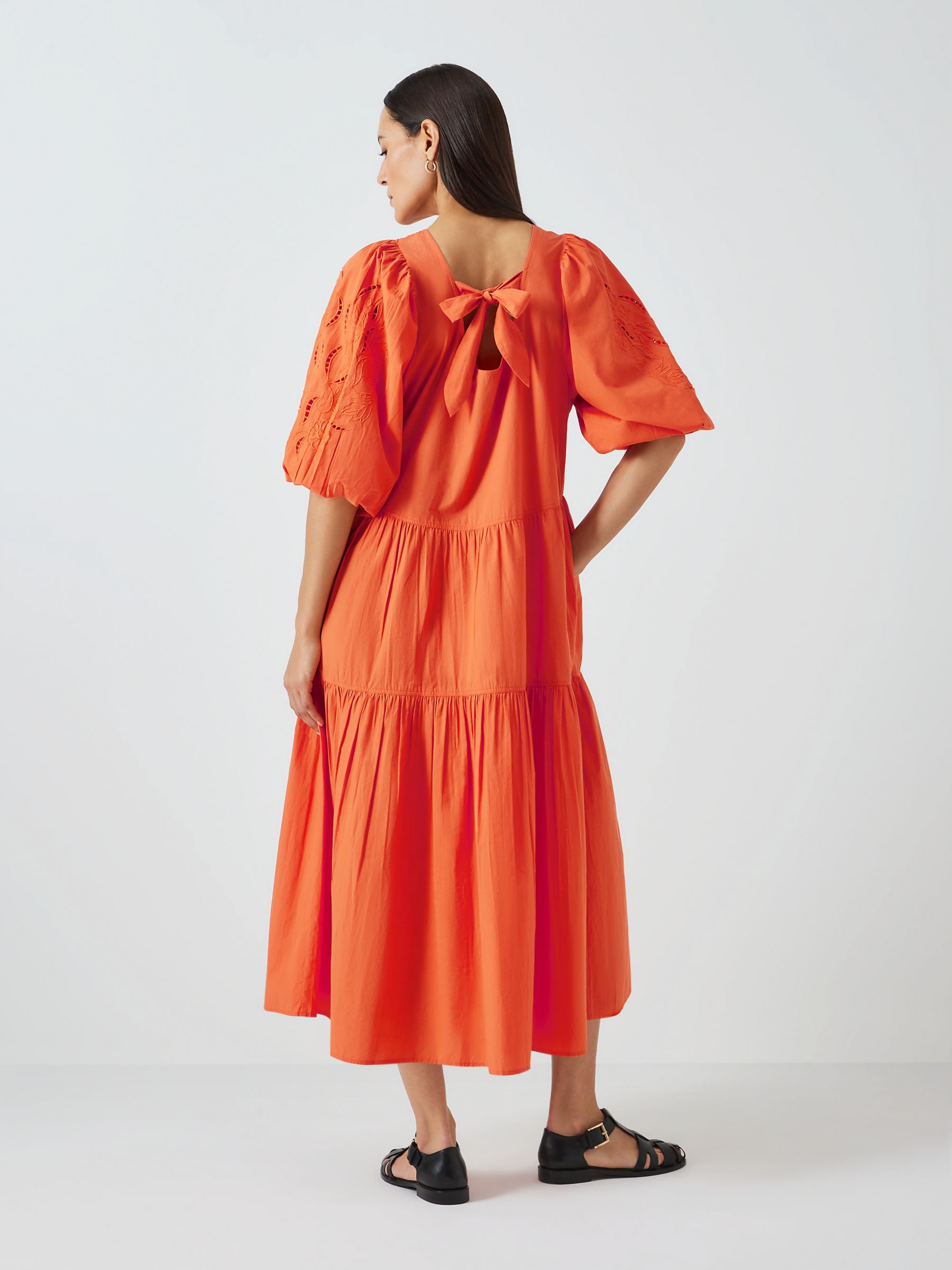 John Lewis Cutwork Sleeve Tiered Dress, Dusty Orange, 8