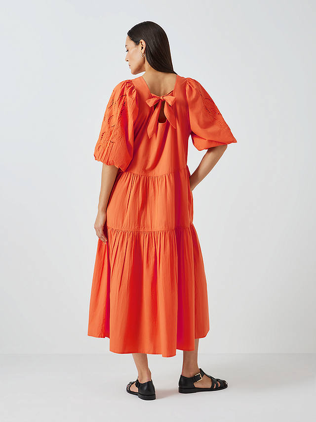 John Lewis Cutwork Sleeve Tiered Dress, Dusty Orange