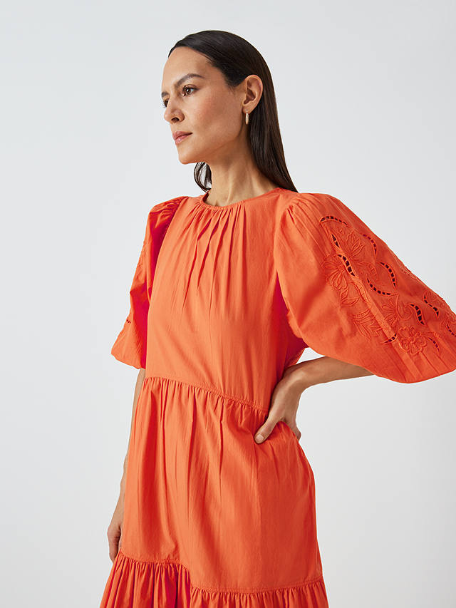 John Lewis Cutwork Sleeve Tiered Dress, Dusty Orange