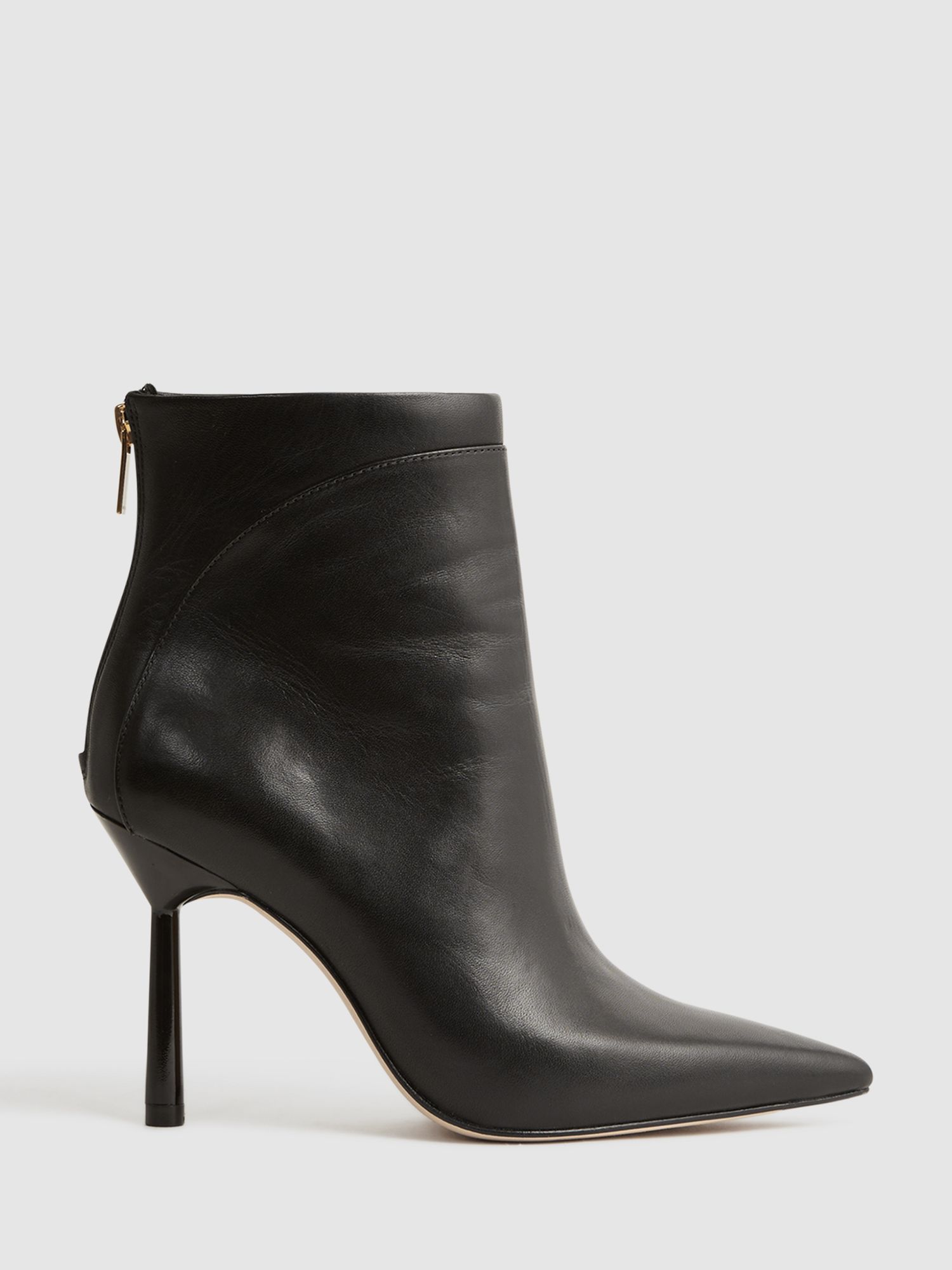 Reiss Lyra Signature Leather Stiletto Ankle Boots, Black, 7