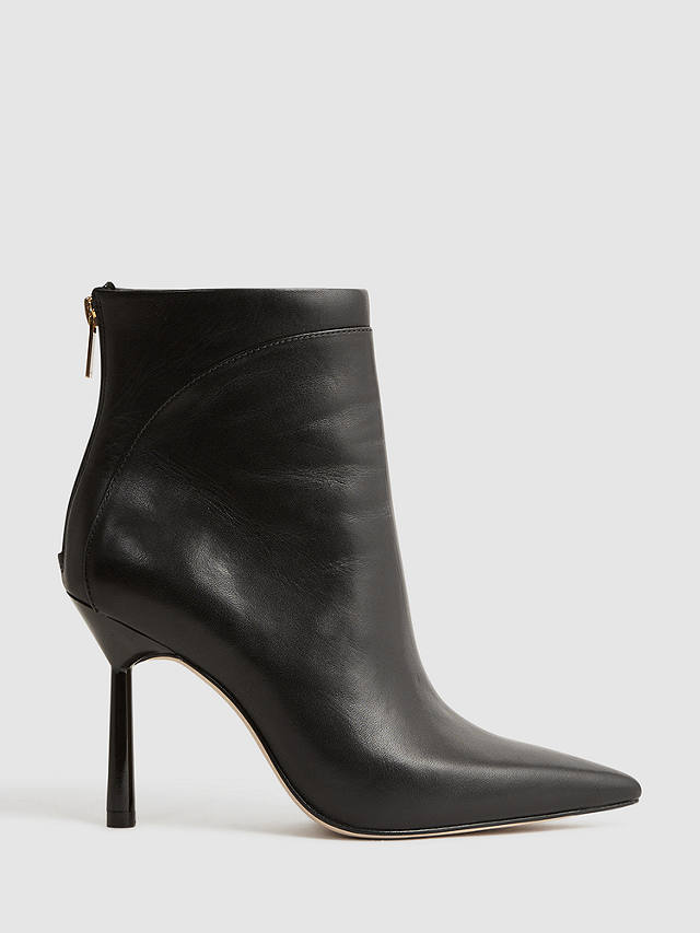 Reiss Lyra Signature Leather Stiletto Ankle Boots, Black