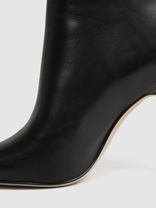 Reiss Lyra Signature Leather Stiletto Ankle Boots, Black