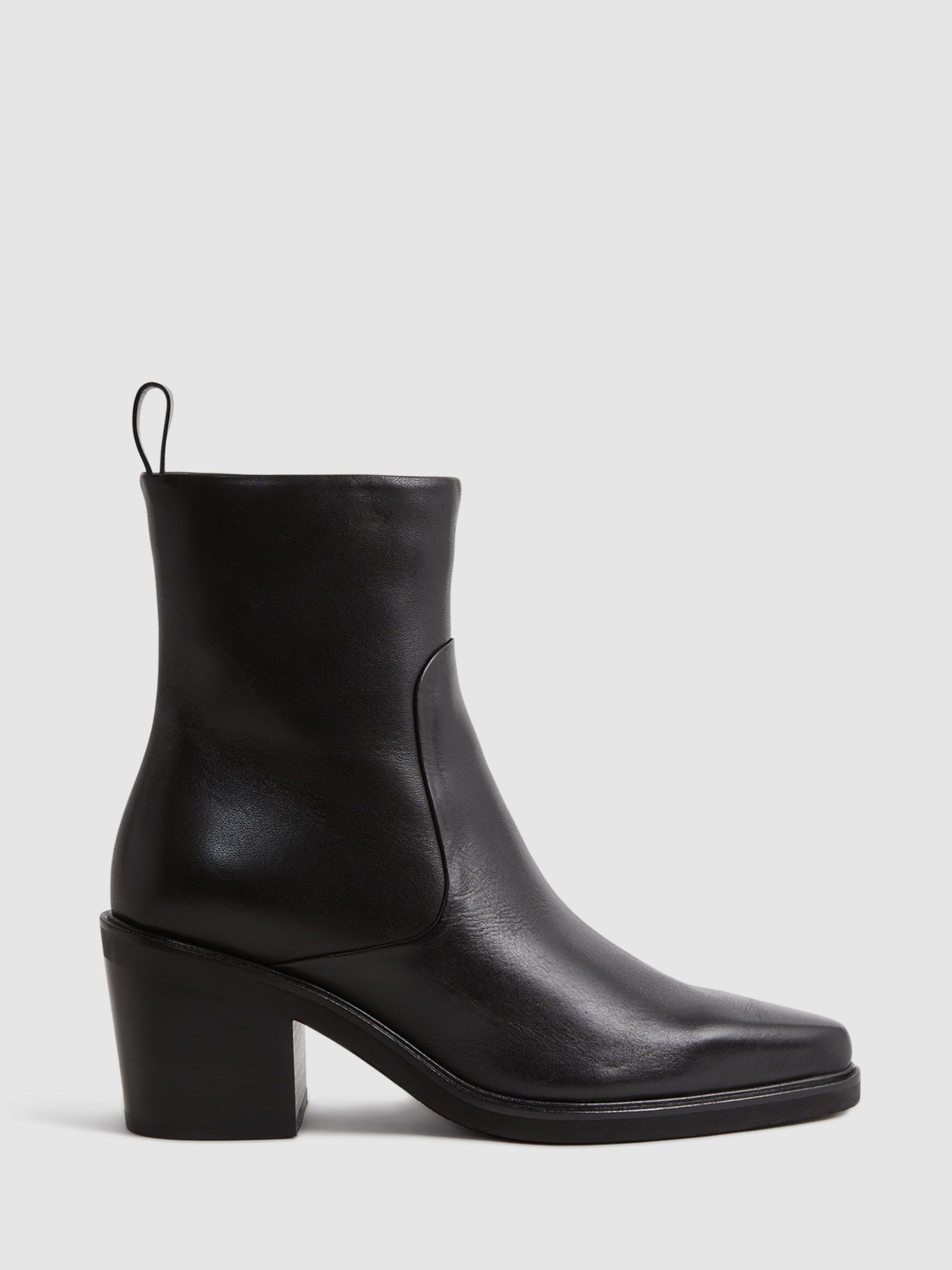 Reiss Sienna Pointed Toe Leather Ankle Boots, Black at John Lewis ...