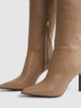 Reiss Gracyn High Heel Leather Knee High Boots, Camel