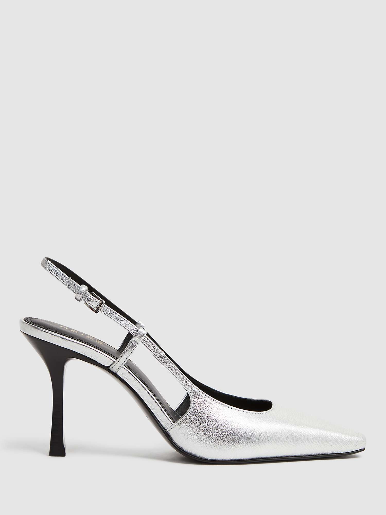Reiss Demi Metallic Leather Slingback Courts, Silver at John Lewis ...